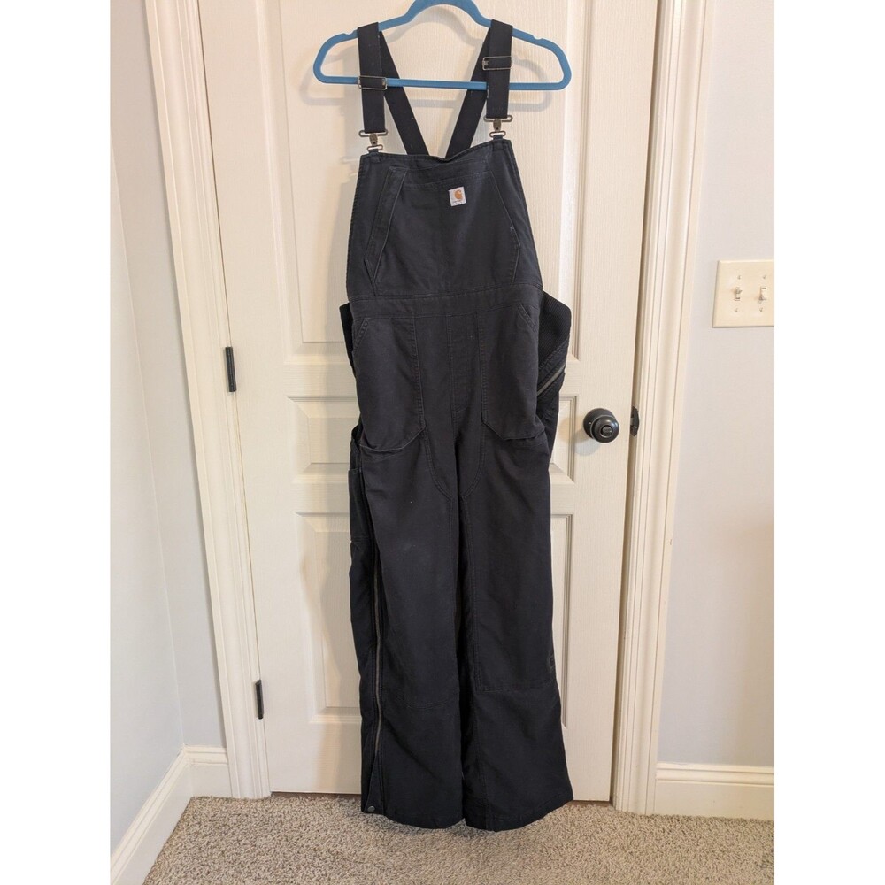 Carhartt Mens Black Quick Duck Bib Overall Heavy Duty Work Quilt Lined XL(16/18)
